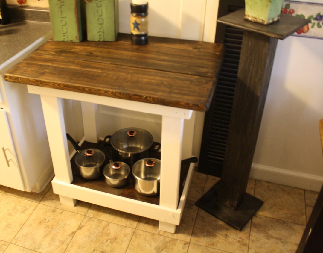 Unique KITCHEN ISLAND Multi Functional Tall Dark Walnut Stained & Chef's White Table Kitchen