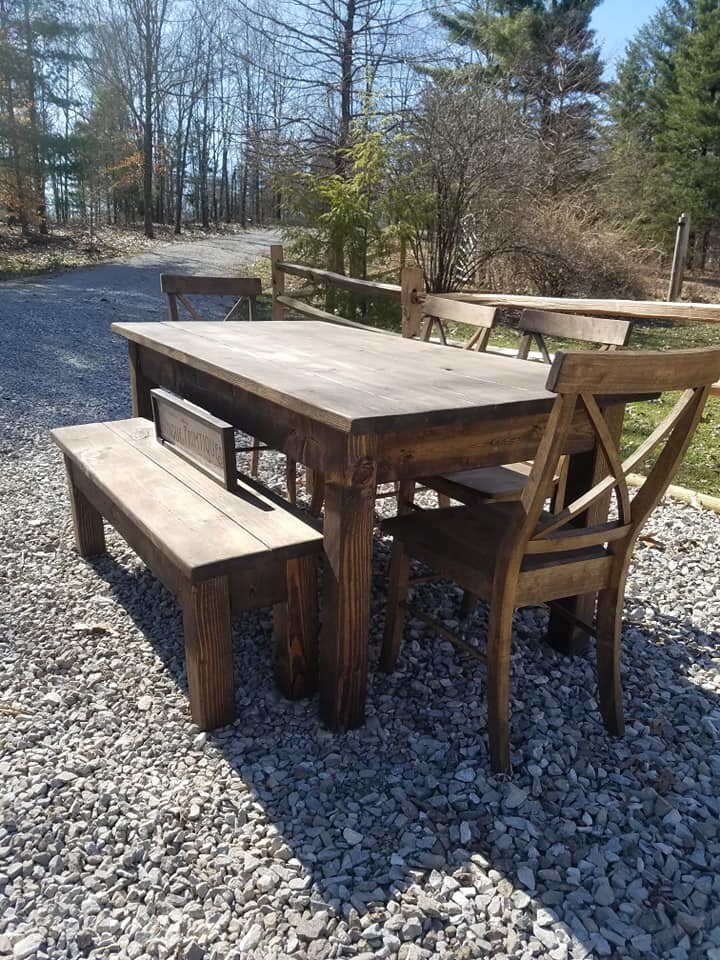 Rustic FARMHOUSE TABLE 6-piece SET Wood Farm House Kitchen Dining ...