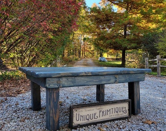 FARMHOUSE COFFEE TABLE Rustic Farm House Distressed Kettle Black Reclaimed Wood Plank Top Country Living Custom Sizes Colors