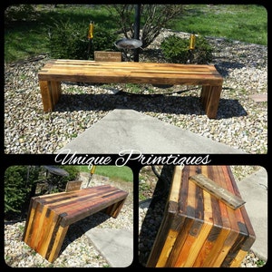 TWO Reclaimed Pallet WOOD Rustic Bench LOT Salvaged Pine Walnut Oak Chestnut Stained Sealed Distressed Custom Sizes Colors Indoor Outdoor