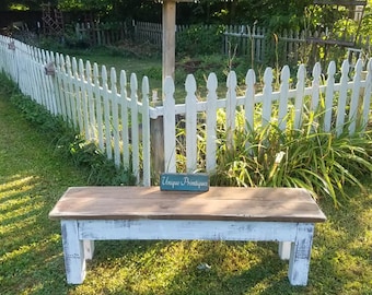 RUSTIC Wood Farmhouse BENCH Primitive Farm House Distressed Indoor Outdoor Weather Sealed Custom Woodworking Sizes Colors Unique Primtiques