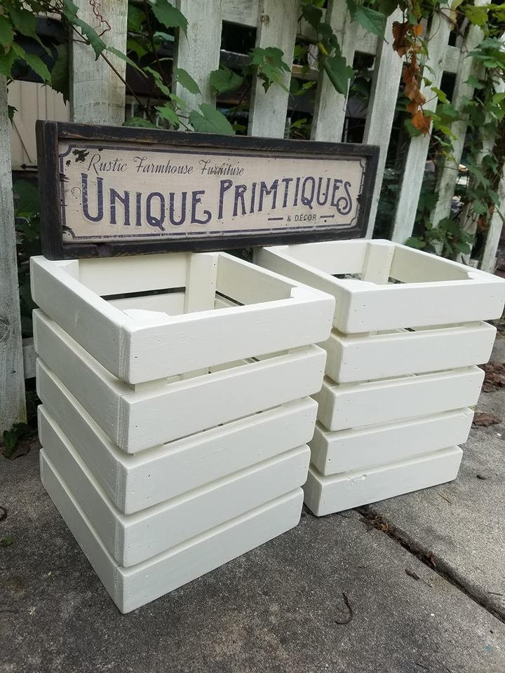 Two RUSTIC FARMHOUSE CRATES Reclaimed Salvaged Wood Wall Shelf Storage ...