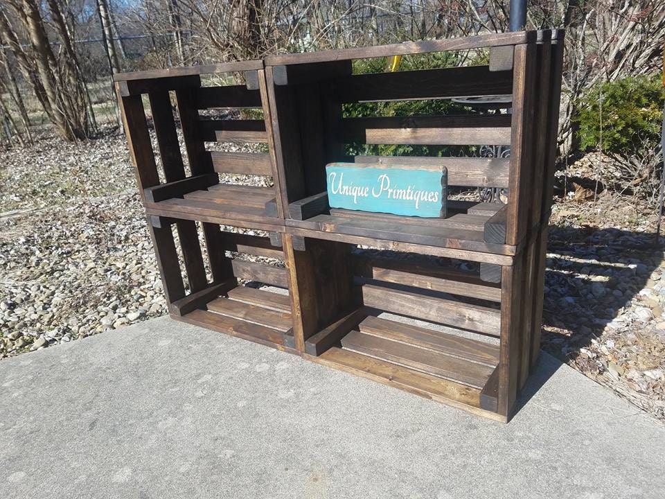 Rustic Large WOOD Crate Lot of FOUR Dark Walnut Stain Crates Wall Shelf ...