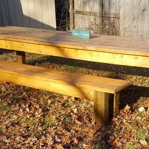 Large Rustic Farm Table 12-Foot FARMHOUSE Country CABIN Kitchen Wood Table W/Two Matching Benches Custom Sizes Colors Golden Oak Stain