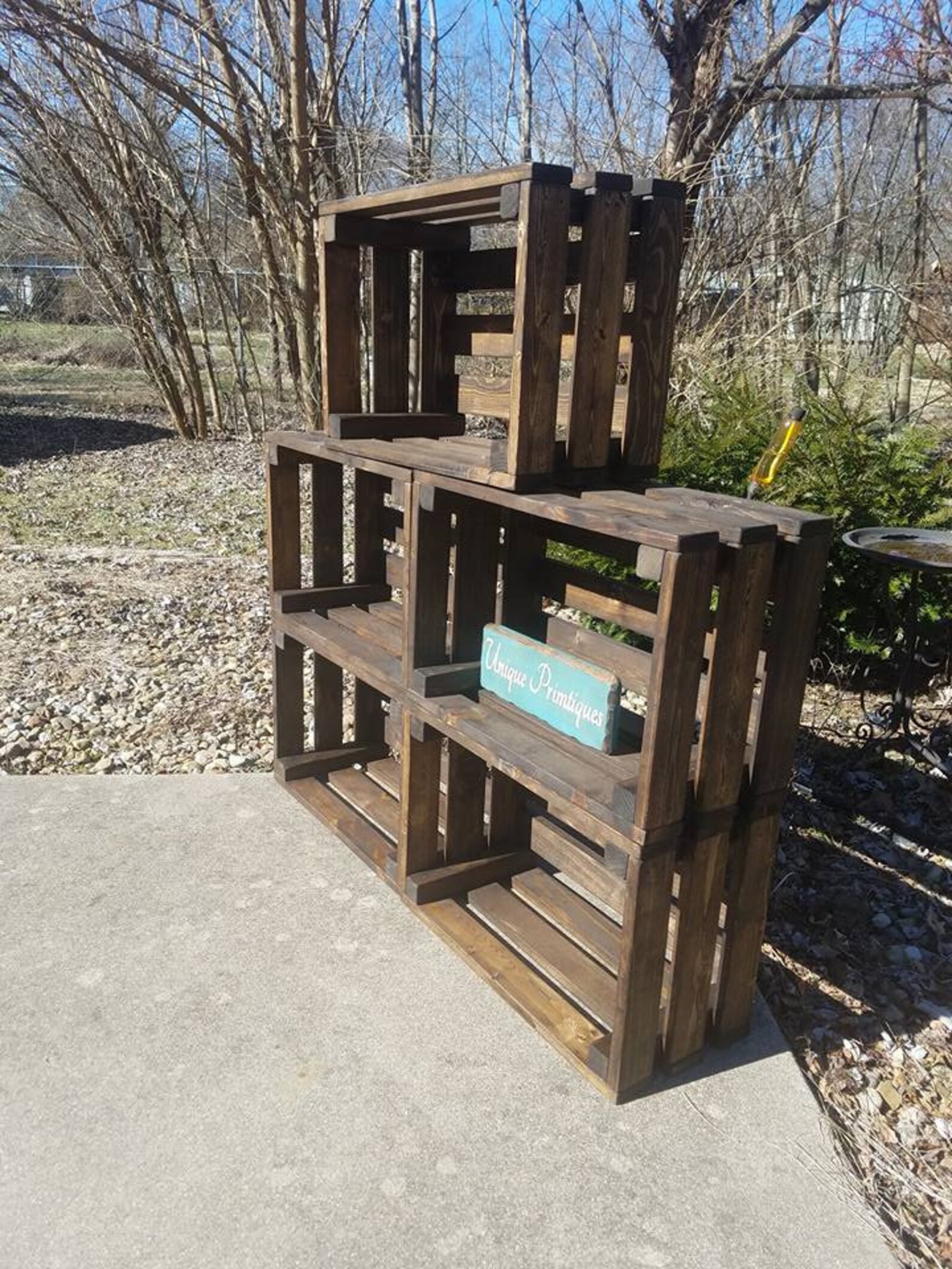 FARMHOUSE CRATES X5 Rustic Large WOOD Crate Lot Dark Walnut Wall Shelf ...