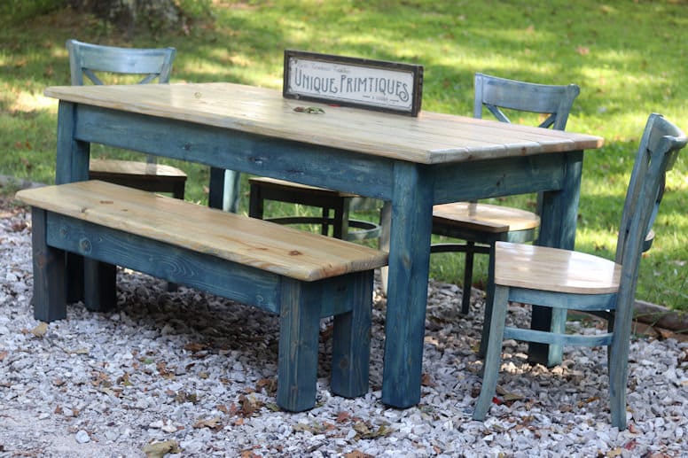 Rustic FARMHOUSE TABLE 6-piece SET Wood Farm House Kitchen Dining ...