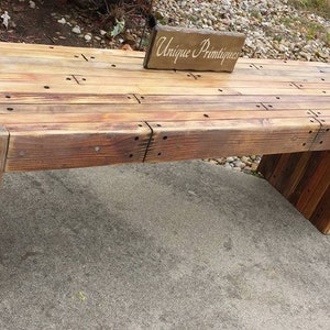 Reclaimed PALLET WOOD Rustic Bench By Unique Primtiques Salvaged Pine Walnut Oak Chestnut Stained Sealed Distressed Custom Sizes Colors