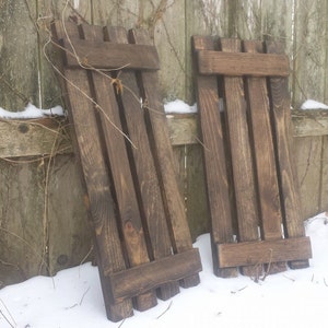 RUSTIC WOOD SHUTTERS Farmhouse Indoor Outdoor Window 12x28" h Dark Walnut Wooden Shutters Home Wall Decor Custom Colors Sizes Unique