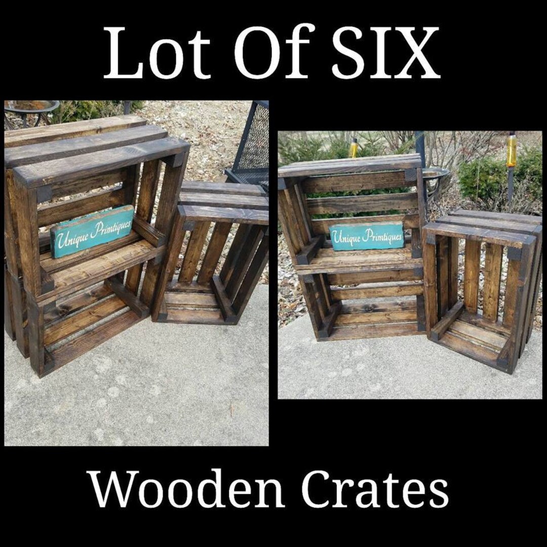 FARMHOUSE CRATES X6 Rustic Large Wood Crate Lot Dark Walnut Wall Shelf ...