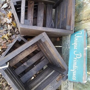 Two RUSTIC FARMHOUSE CRATES Reclaimed Salvaged Wood Dark Walnut Wall ...
