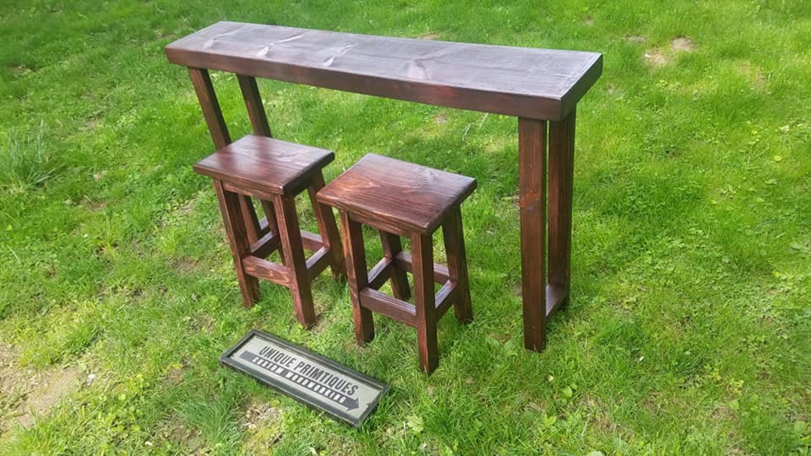 RUSTIC SOFA BAR Table With Two Bar Stools Reclaimed Woods Hand Etsy