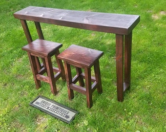 RUSTIC SOFA BAR Table With Two Bar Stools Reclaimed Woods Hand Crafted