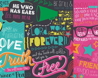 Church Kids Art, Scripture Graffiti Banners, Vector Instant Download, Large Format Posters, Stage Church VBS Decor