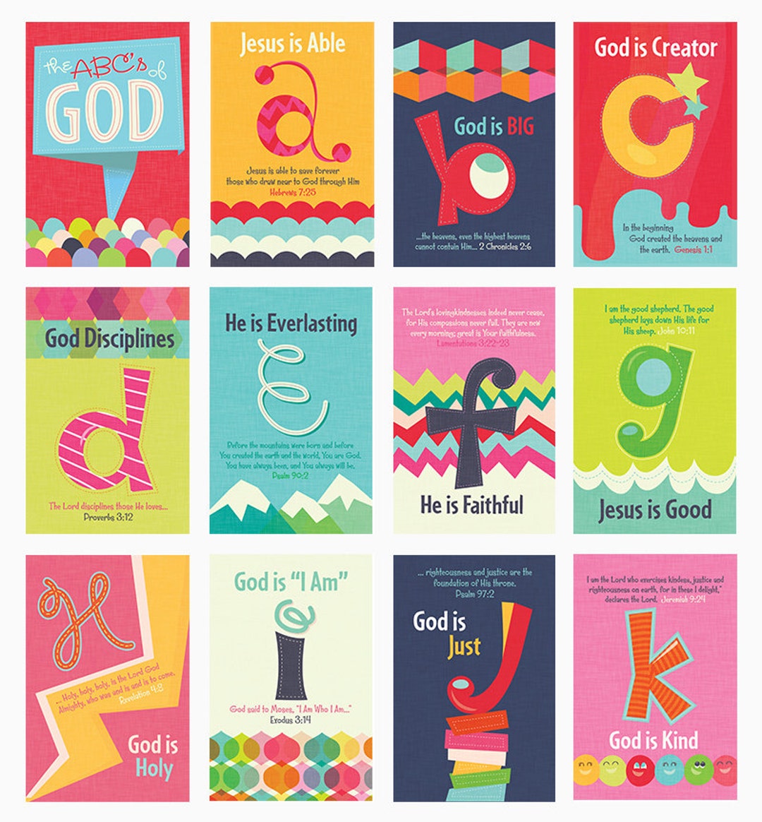 Church Nursery Art, Christian Kids Scripture Art Prints, Abc's of God