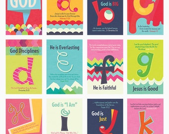 Church Nursery Art, Christian Kids Scripture Art Prints, ABC's of God, Set of 11x17 Posters