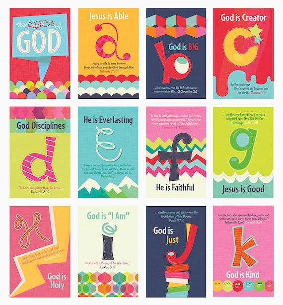 Church Nursery Art, Christian Kids Scripture Art Prints, ABC's of God, Set of 11x17 Posters