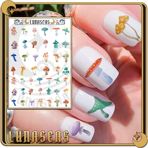 Mushroom Nail Decals - Mushroom nail tattoos | nail art | Cottagecore Nail Decals