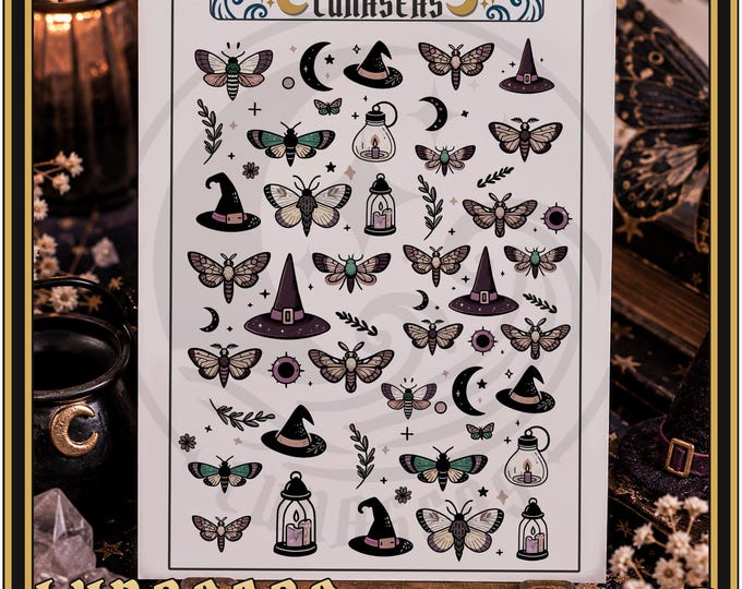 Moth Witch – Witchy Moth Waterslide Nail Decals with Celestial Moon Designs