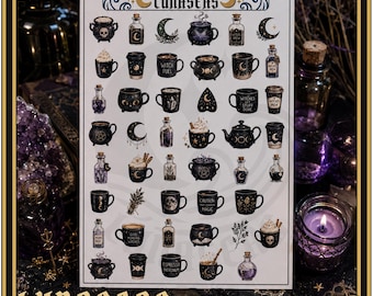 Witches Brew Nail Decals – Witchy Coffee Waterslide Nail Art – Celestial Gothic Nails