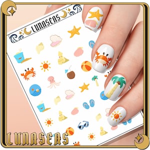 Summer Vibes Nail Decals – Cute Beach Nail Stickers, Tropical Ocean Nail Art, DIY Fun Summer Manicure