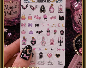 Sweet Spooks - Kawaii Halloween Nail Decals | Pastel Goth Bats, Pumpkins, Ghosts (Waterslide Stickers)