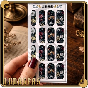 Dark Cottagecore Floral Nail wraps - Flower nail tattoos | nail art | dark academia decals nail stickers