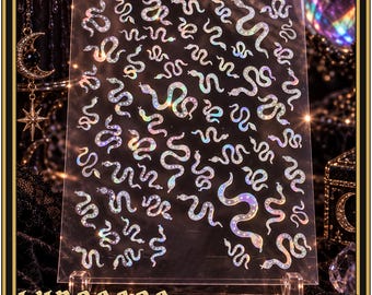 Serpent’s Aura Metallic Snake Nail Stickers, Iridescent Gothic Nail Art
