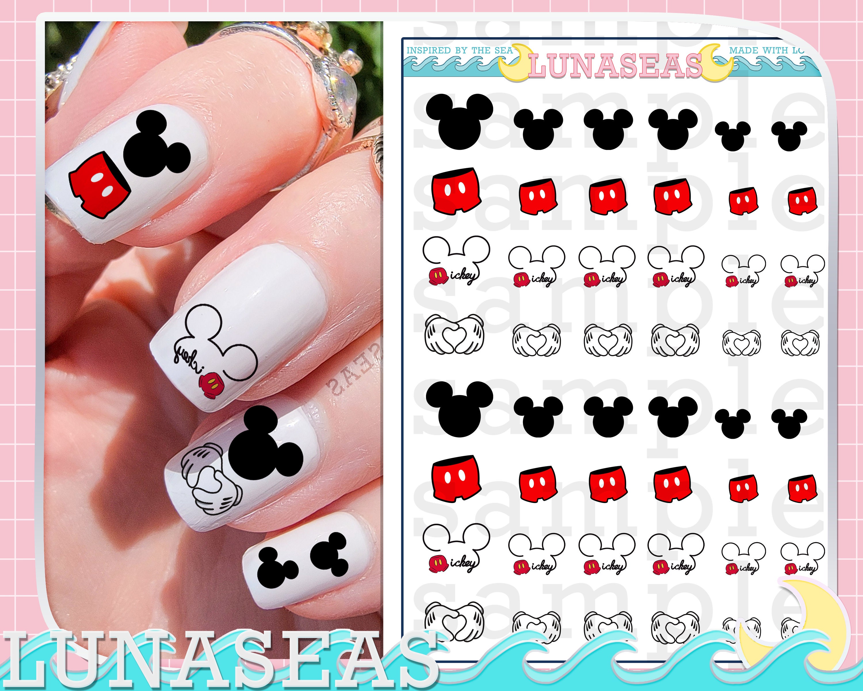 Mickey Mouse Nail Decals Simply Mickey Nail Tattoos / Nail Decals / Nail  Art / Disney Nail Decals 