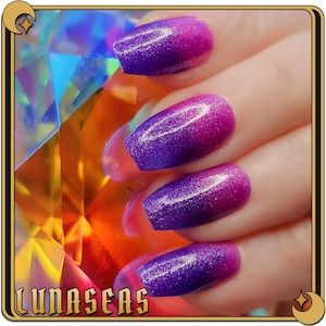 Afterglow Sunset - Magenta Pink to Purple Iridescent Sparkle Thermal nail polish | Color changing nail polish, Vegan Non-Toxic Cruelty Free