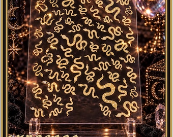Serpent’s Gold Metallic Snake Nail Stickers, Gothic Celestial Nail Art