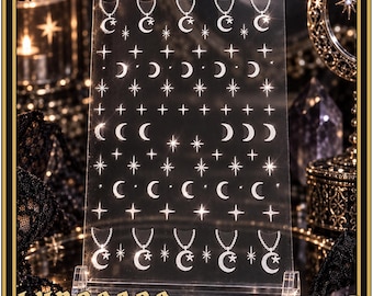Moon Charmed Metallic Silver Moon Nail Stickers – Celestial Nail Stickers, Moon Star Nail Art, Gothic Witchy Nail Decals