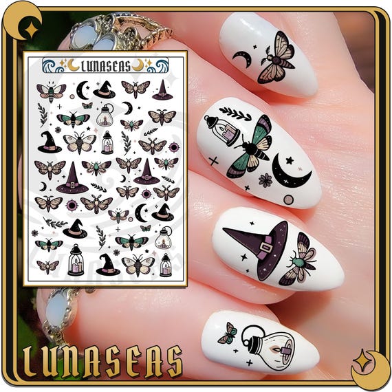Moth Witch Nail Decals | Goth Nails | Halloween Nails
