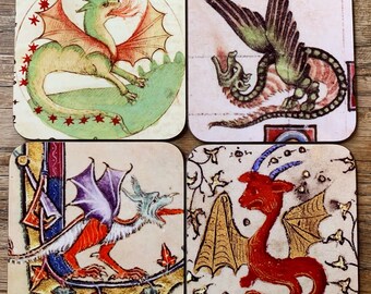 Handmade of Wood with a Resin Coated Top and Cork Bottom ~CUSTOMIZABLE~ Chromatic Dragon Coasters