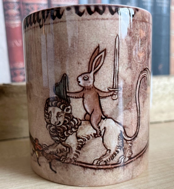 Medieval Duelling Rabbit on Lion and Snail/man Mug