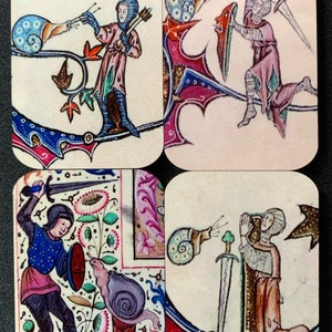 Medieval Knight vs Snail Fridge Magnets - set of 4 set of all 4
