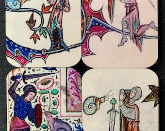 Medieval Knight vs Snail Fridge Magnets - set of 4