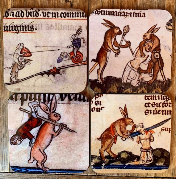 Medieval Murder Rabbit coasters - set of 4
