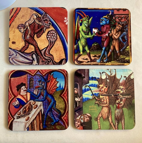 Cute Medieval Demon coasters - set of 4