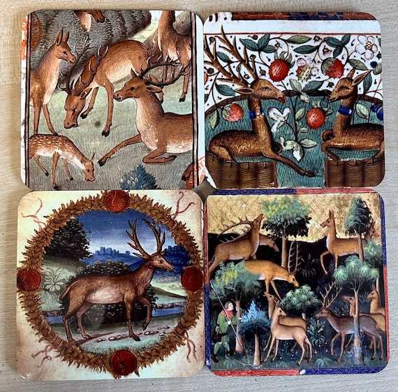 Medieval Deer/Stag coasters - set of 4