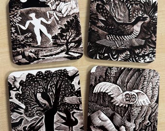 Eric Ravilious Art coasters B&W - set of 4