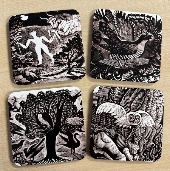 Eric Ravilious Art coasters B&W - set of 4