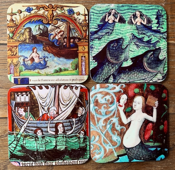 Medieval Mermaid coasters - set of 4