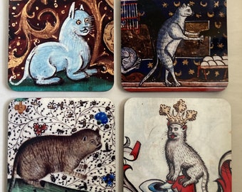 Medieval Cat coasters - set of 4