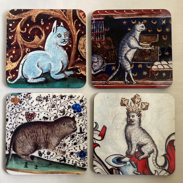 Medieval Cat coasters - set of 4