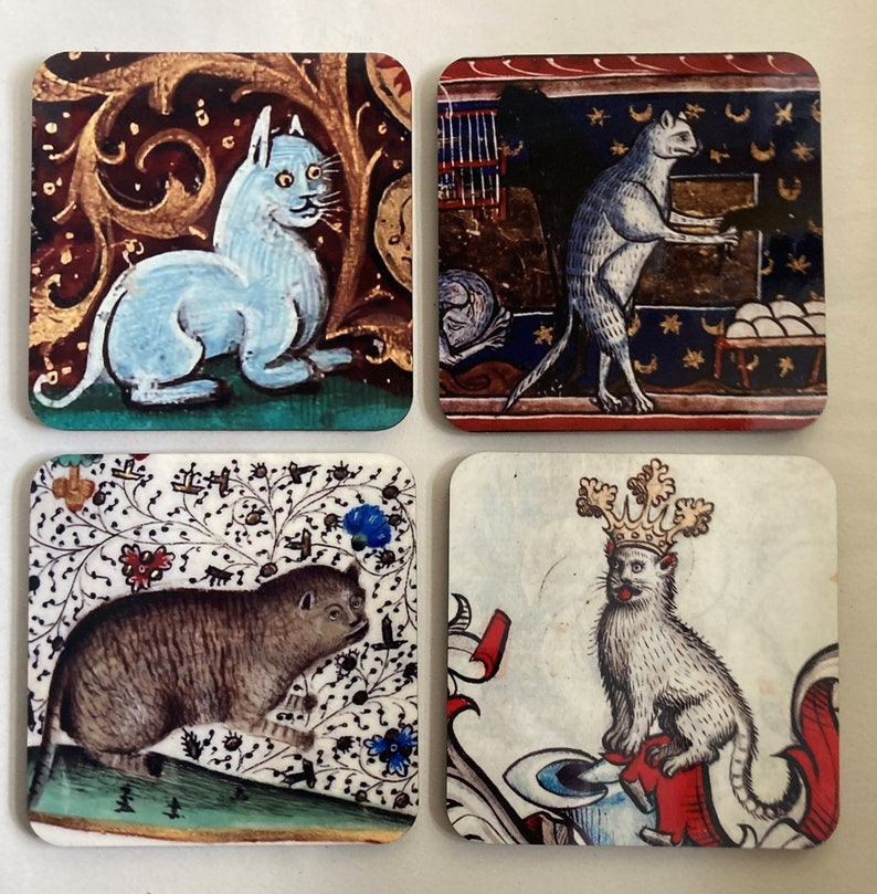 Medieval Cat coasters set of 4 image 1