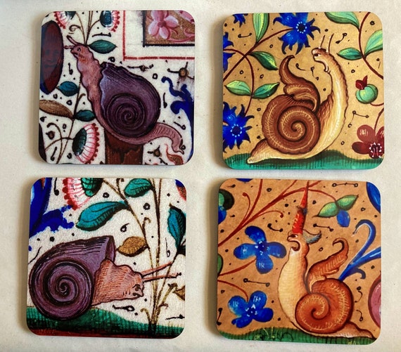 Medieval Snail coasters - set of 4