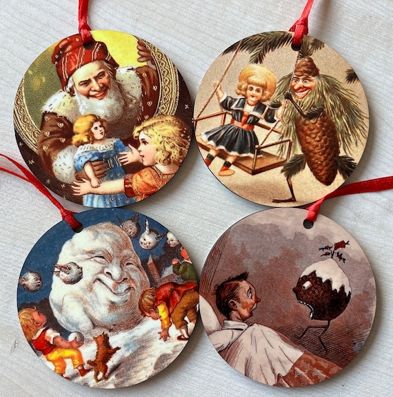 Creepy Vintage Christmas Tree Decorations (set 1)  - Double sided
