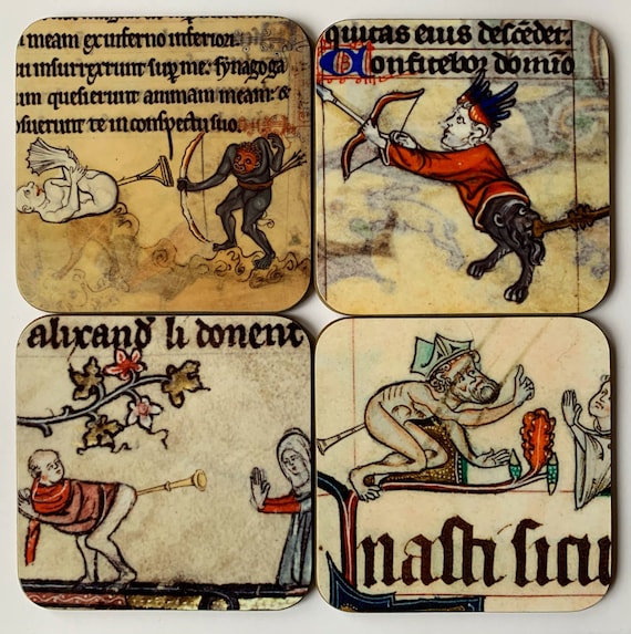 Medieval Butt Trumpet coasters - set of 4