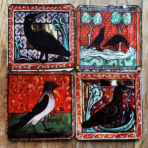 Medieval Crow coasters - set of 4