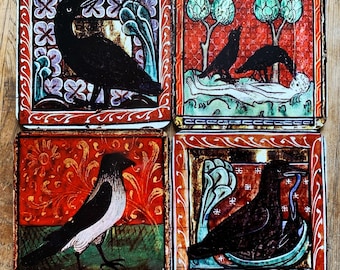 Medieval Crow coasters - set of 4